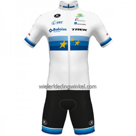 Set Fietsshirt + Korte Koersbroek 2022 Baloise-Trek Lions Europees Kampioenschap Blauw Wit